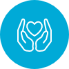 A pair of hands holding a heart on a blue background