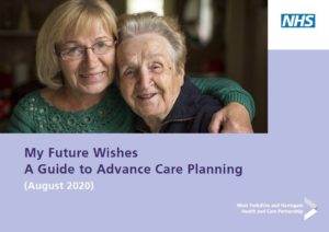 Two women hugging each other and smiling at the camera. A resource pack is available called 'My Future Wishes: a guide to advance care planning'.