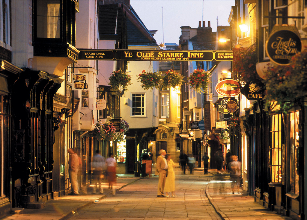 Photo of York's city streets by night.