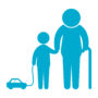 Elderly person and child and toy icon
