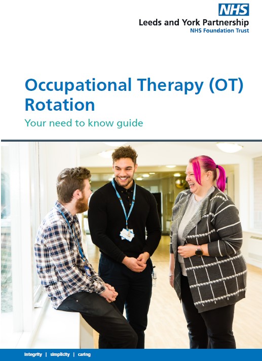 Occupational Therapy (OT) Rotation Your need to know guide. Includes photo of three people stood talking.