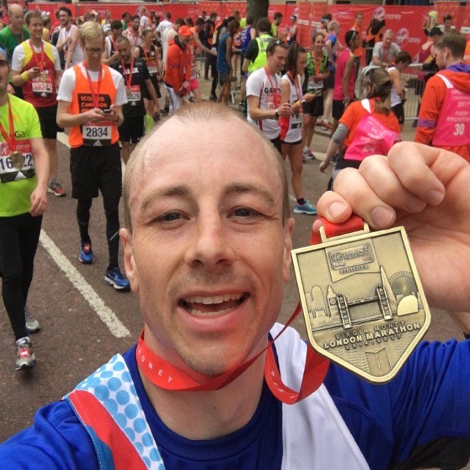 A photo of Jo Faulkner with his London Marathon medal