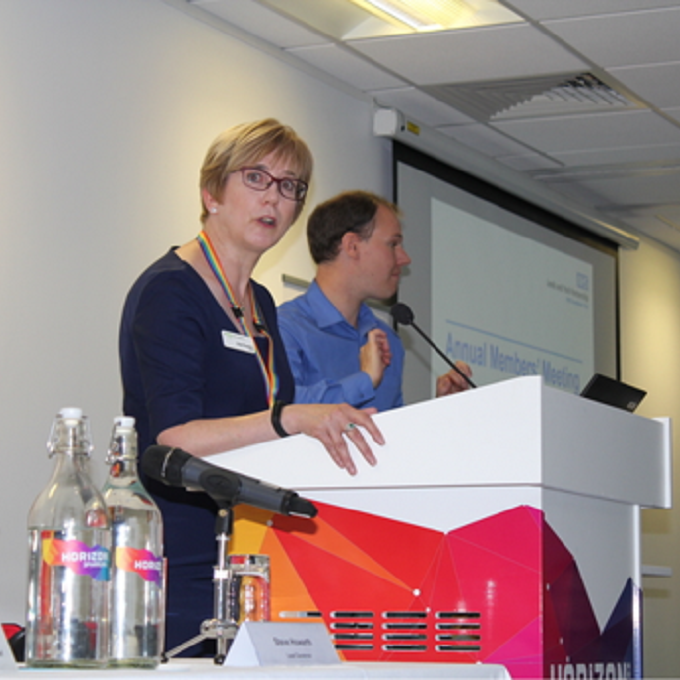 Sue Proctor delivering a speech at the Annual Members Meeting 2022