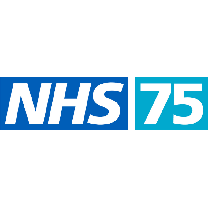 NHS 75 logo. White text on blue background.
