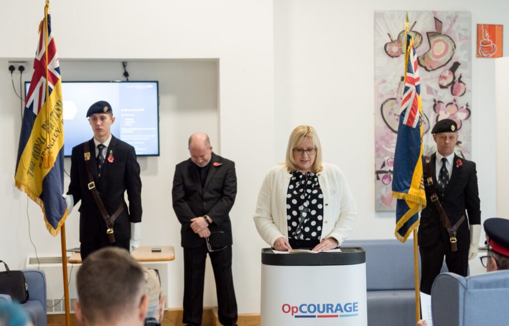 Amanda Naylor, Service Manager for the North of England Veterans Mental Health & Wellbeing Service giving a reading. 