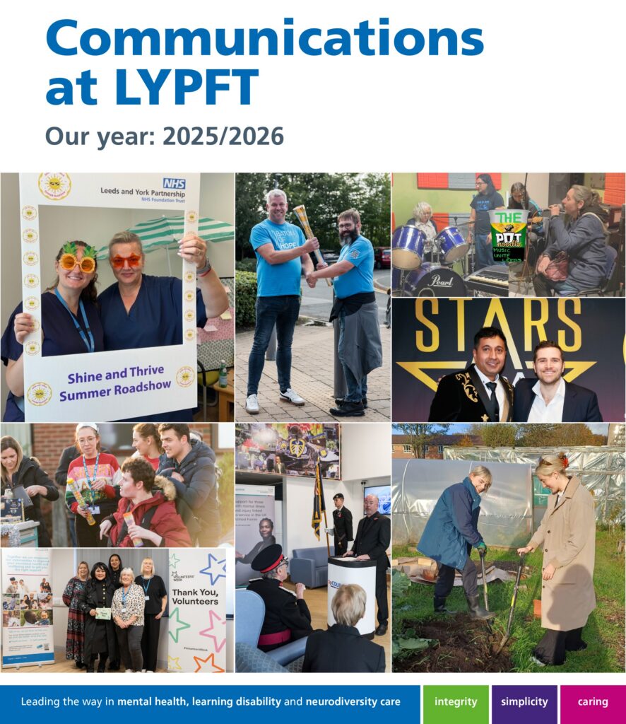 An image that says "Communications at LYPFT Our Year 2025/6" with a montage of images taken throughout the year. 