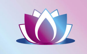 A pink and blue and white lotus flower on a pink and blue background