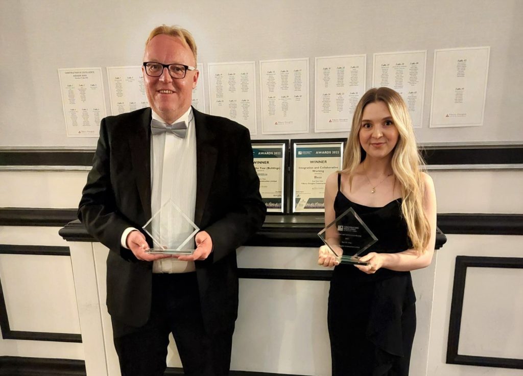 Pictured with the Constructing Excellence awards are Dave Sanderson, LYPFT Estates and Facilities Transformation Director, and Emma Lovelady, Project Manager within our Programme Management Office & Estates Team.