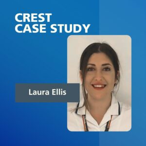 Text: CREST Case Study Laura Ellis. Photo of Laura