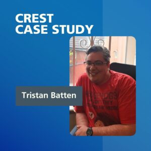 Text: CREST Case Study Tristan Batten. Photo of Tristan