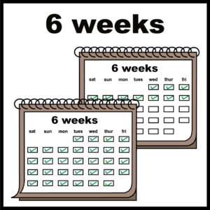 Two calendars labelled “6 weeks” showing days marked with completed check marks.