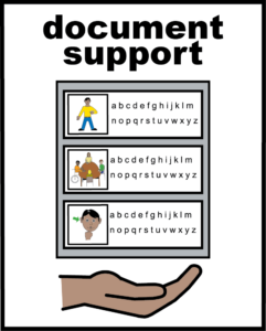 Illustration of different documents with pictures and simple text, supported by an open hand underneath.