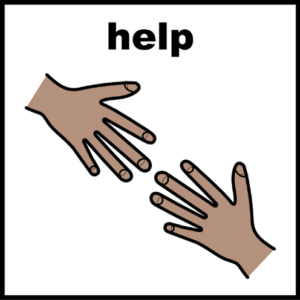 An illustration of two hands reaching towards each other. The word ‘help’ is written at the top.