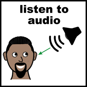 A person listening to audio sounds coming from a speaker.