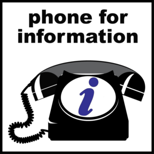 Illustration of a telephone with an information symbol, showing calling for information.