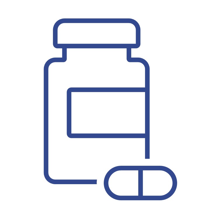 Graphic that appears a tablet next to a medicine bottle